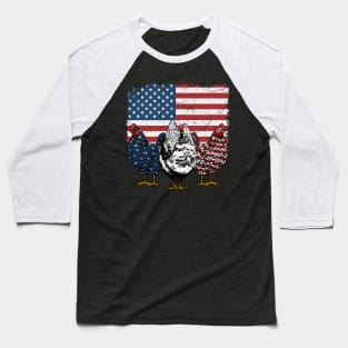 Chicken America Flag 4th of July Baseball T-Shirt